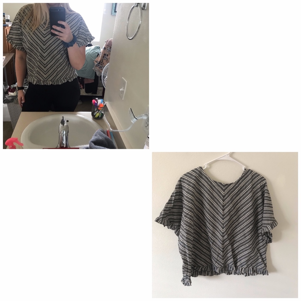 short sleeve shirt with ruffles on sleeve and hem!